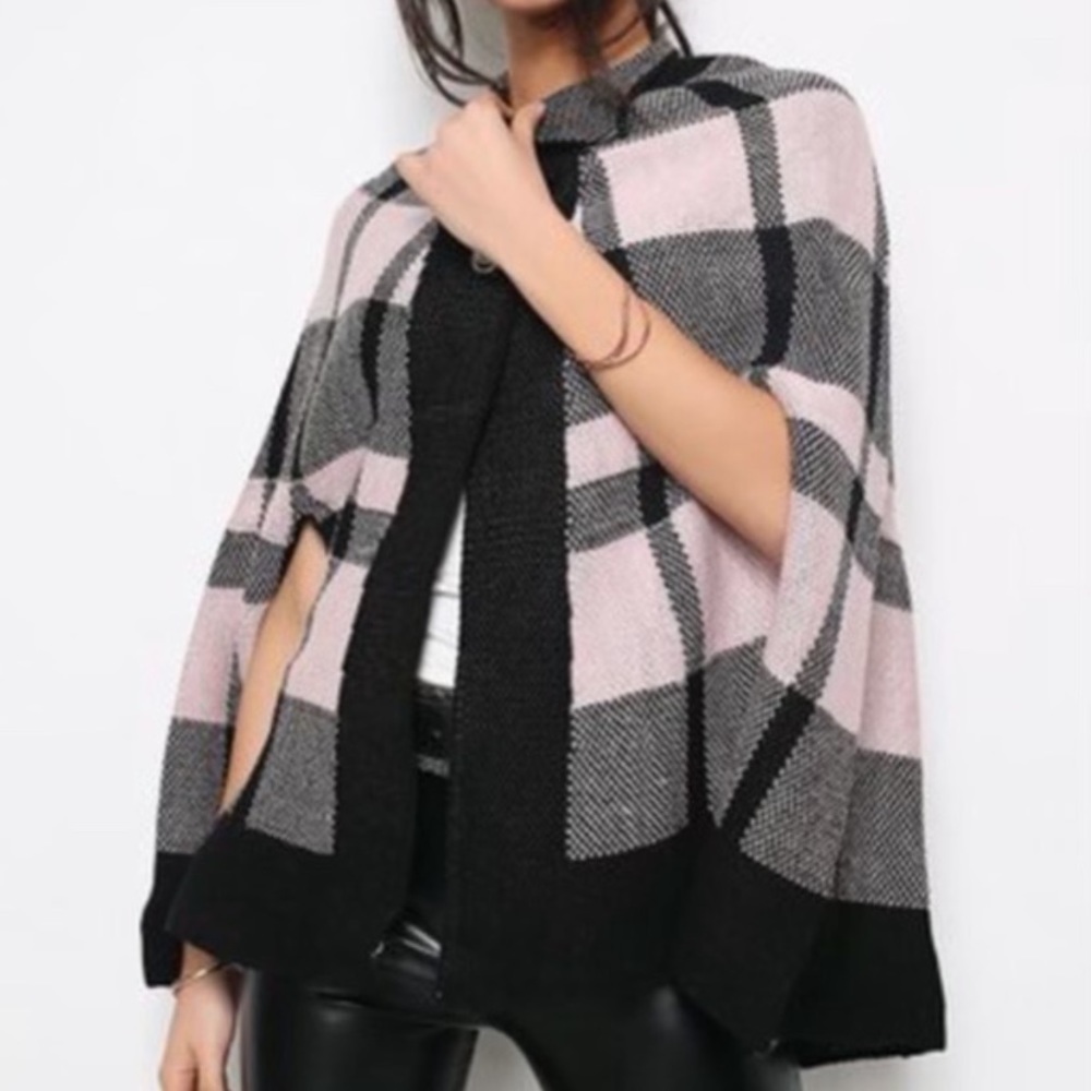 NWT Red Queen Black and Light Pink Poncho Sweater